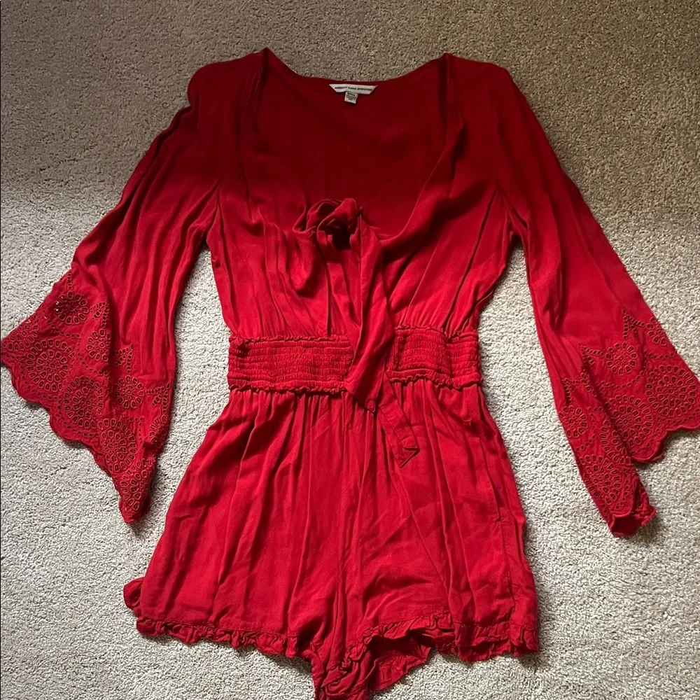 American Eagle Outfitters Red Tie-Front Romper - Picture 1 of 3